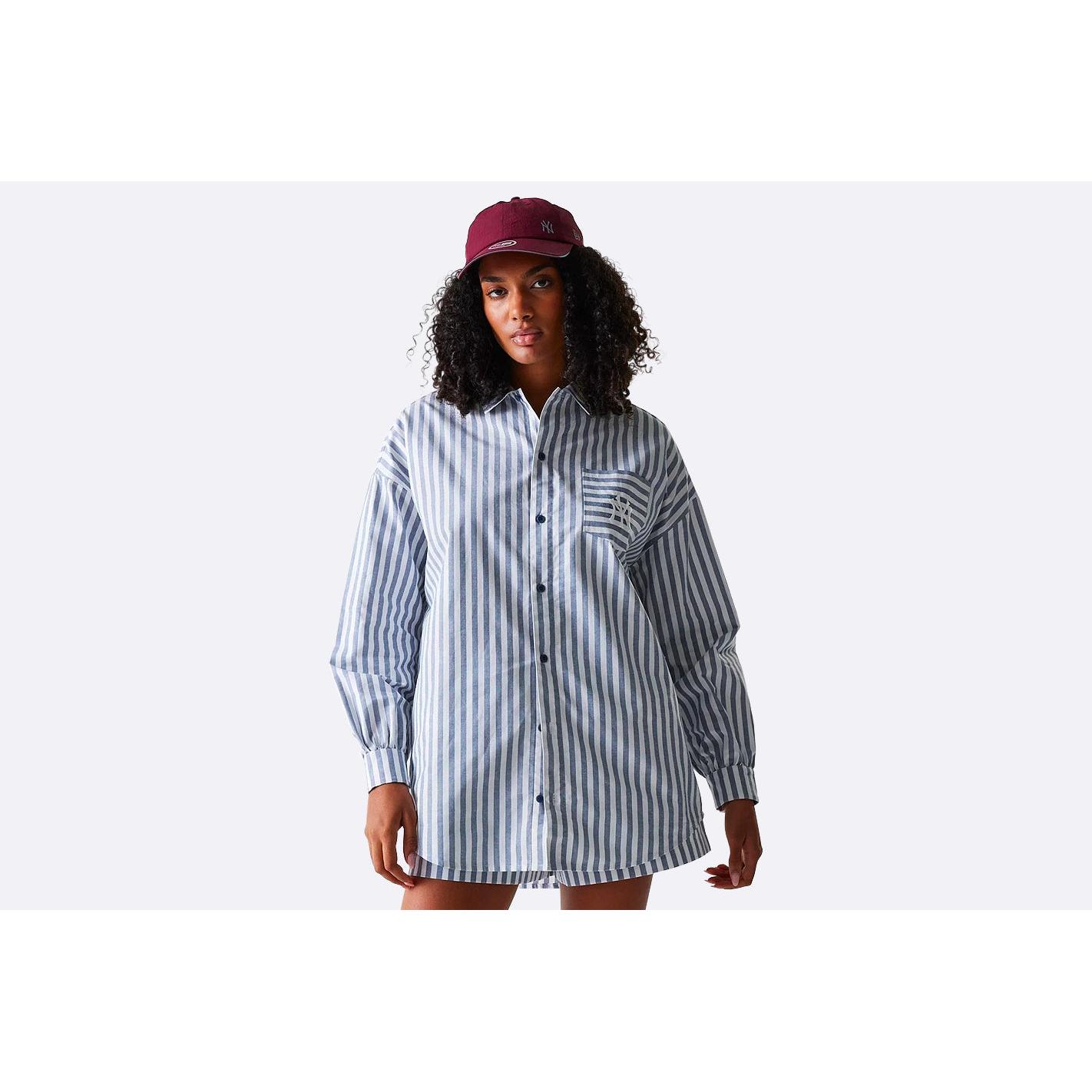 New era new york yankees mlb striped long sleeve shirt in blue for women