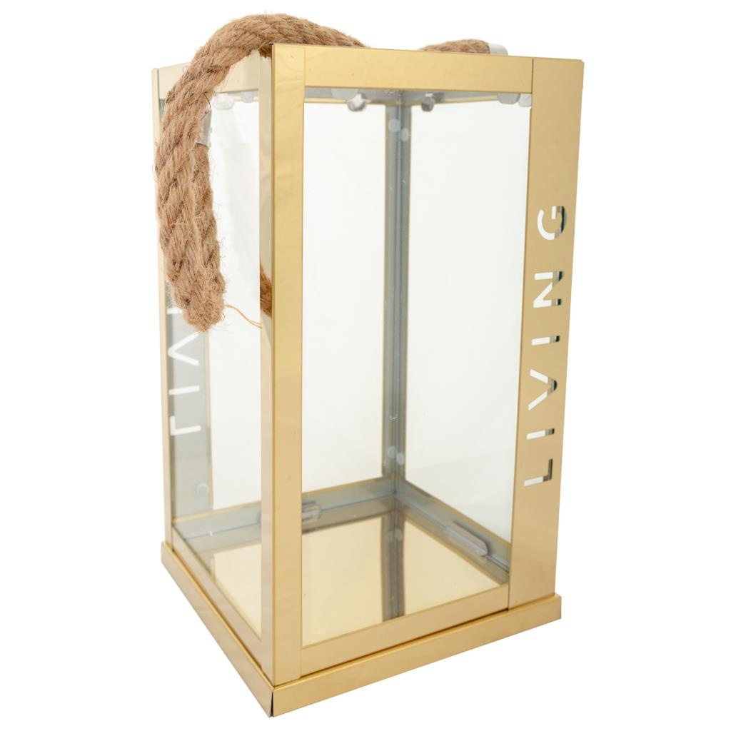 Wonderlust Deco - Farol de acero inoxidable y cristal cobrizo18x18x30 Dorado 18x18x30h cm