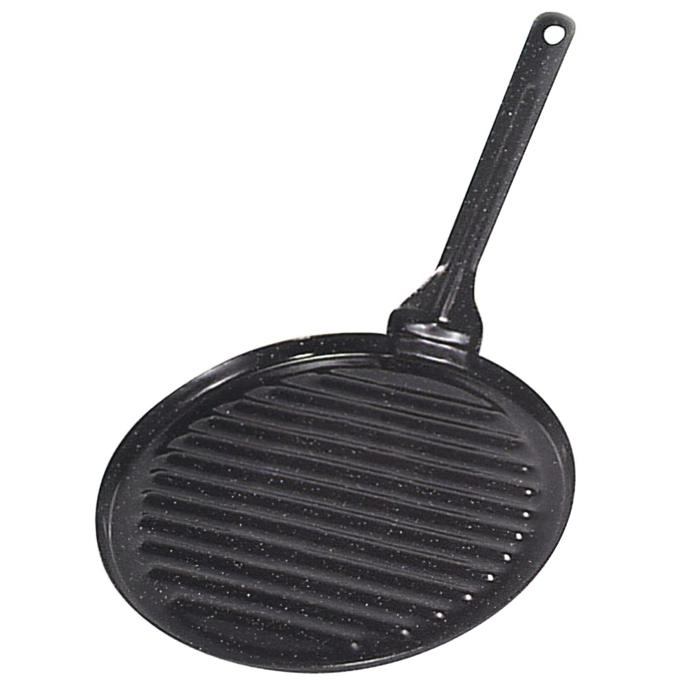 GARCIMA Asadora de Porcelana Negra Redonda para Gas | Parrilla Difusora Esmaltada con Mango Rebatible / Fijo | Asadora para Asar Verduras, Pescados y Carnes sobre Fuego de Gas | Medidas 22 cm y 24 cm