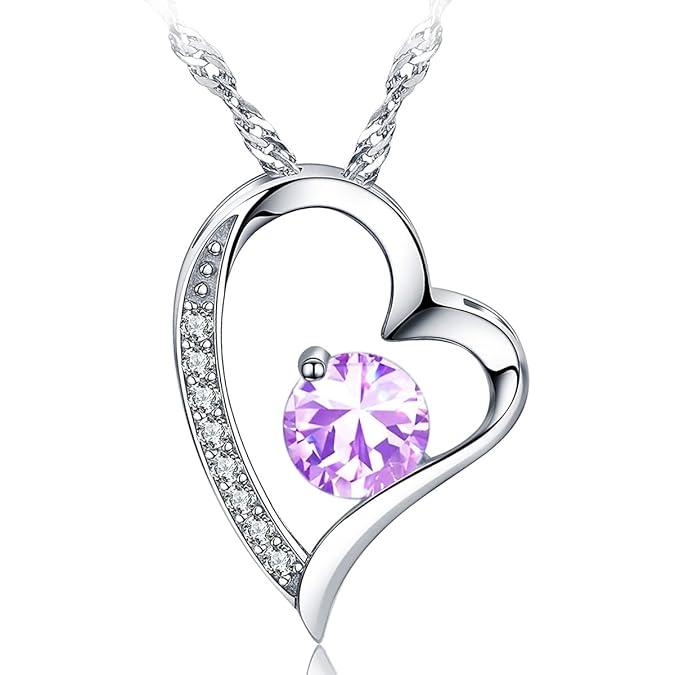 Collar con colgante de amor para mujer, revestimiento S925, joyería con piedra natal 5A, regalo para mamá y amante