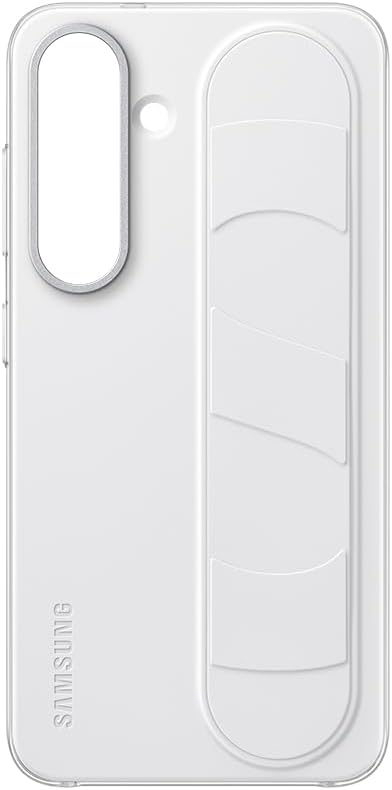 Samsung - Funda Standing Grip para Galaxy S25 con correa integrada y función atril, protección contra golpes color blanco
