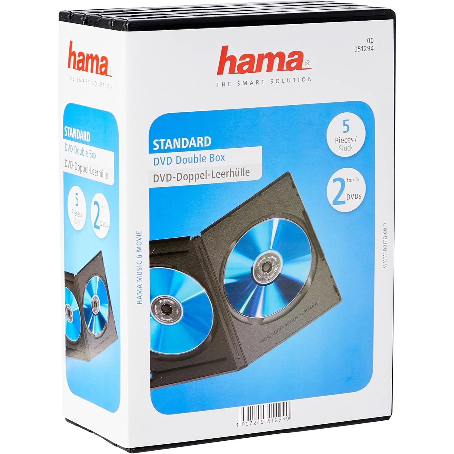 Hama Estuche Doble para Dvd Modelo 51294 Negro - Paquete de 5 Unidades