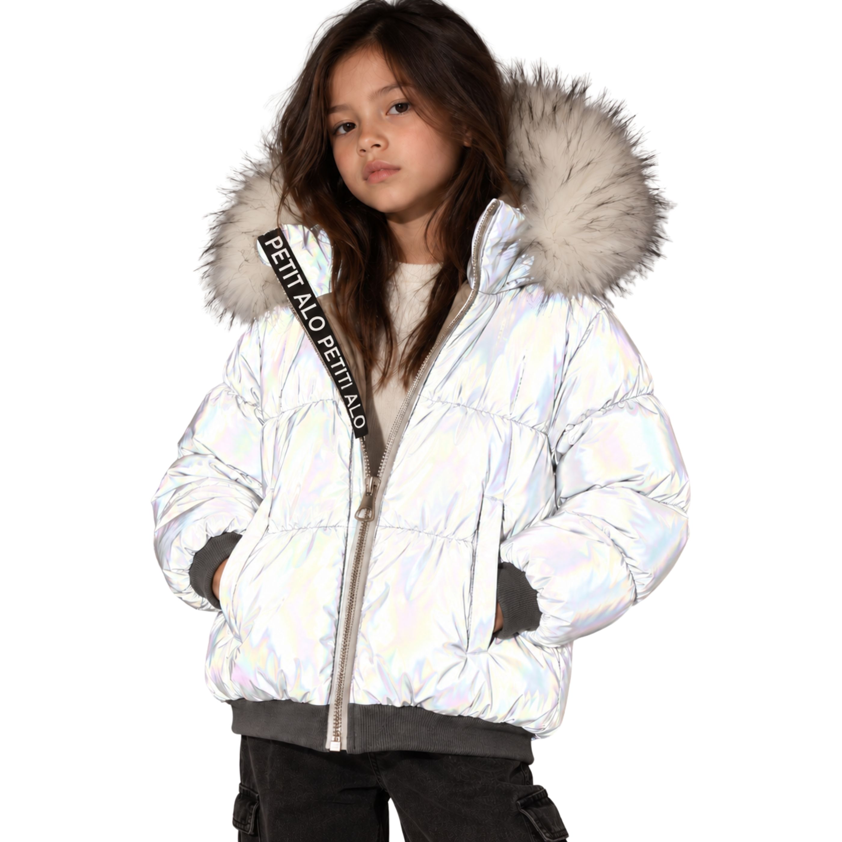 Abrigo Puffer Acolchado Reflectante tipo Plumas para Niña con Capucha y Estampado Interior - Abrigo de Invierno para Niña con capucha y bolsillos