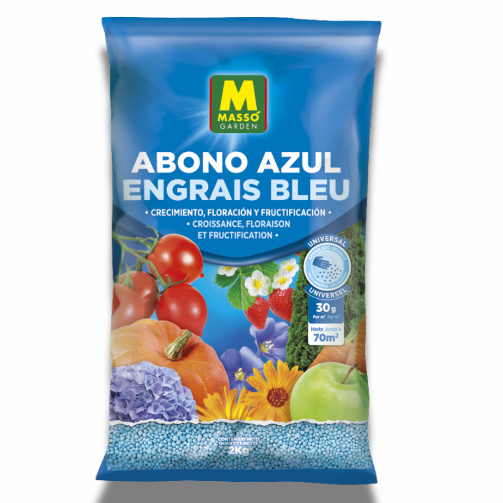 Abono Azul Universal Clásico 2 Kg MUY EFECTIVO | Fertilizante NPK 12-8-12 (26) | Estimula Crecimiento, Floración y Raíces para todas las plantas y Árboles siendo muy efectivo | Nexum Market