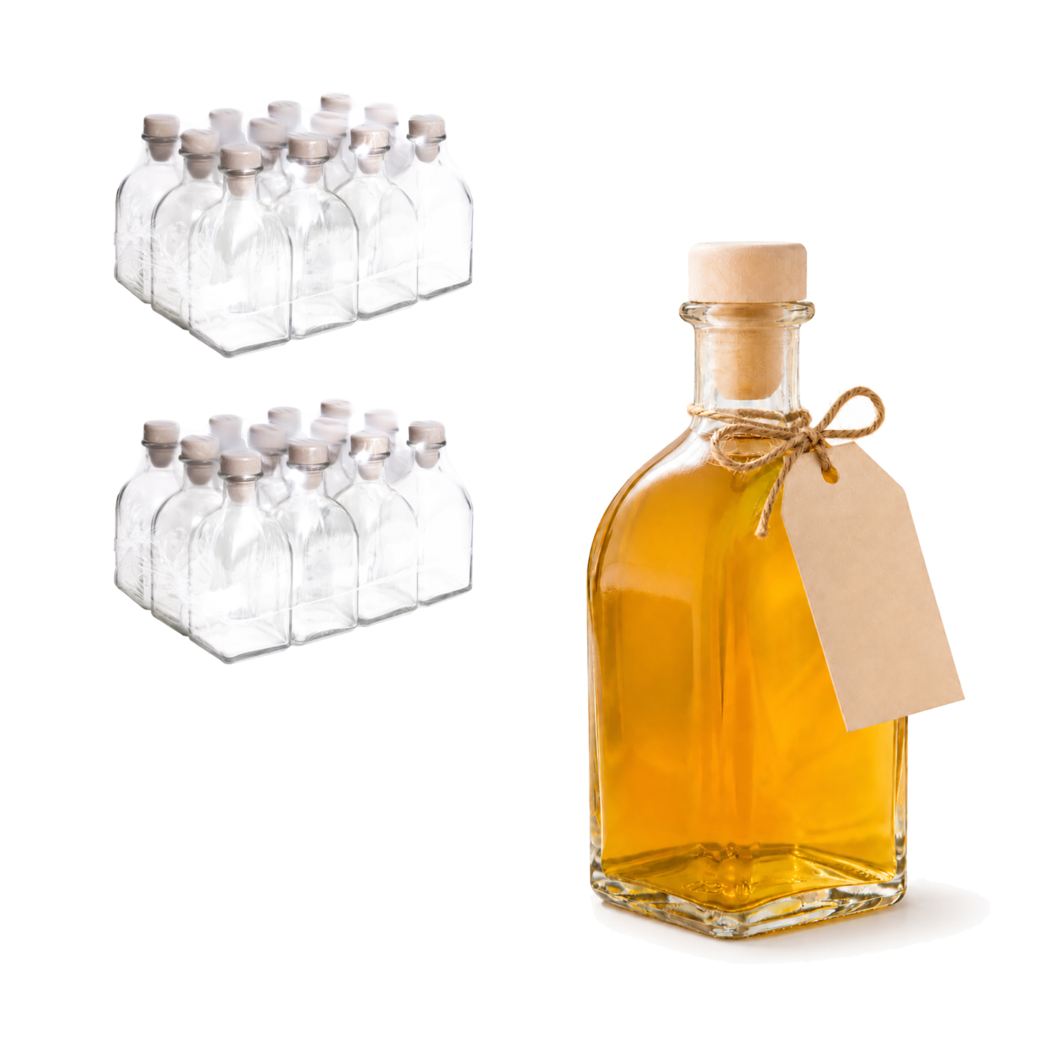 Botella de Cristal 125ml y 250ml | Tapón Corcho Sintético | Pack 12, 20, 40, 60 y 80 Unidades | Frasca de Cristal Grueso y Resistente | Cierre a Presión | Hostelería, Bar, Restaurantes, Hoteles, Cafeterías | Botella de Aceite, Bebidas, Agua