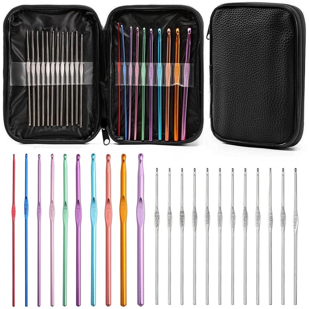Dailygoods- Haaknaaldenset 22 Stuks - Aluminium Haken - Ergonomisch Ontwerp - Veelkleurig - Diverse Maten 2,0-6,5 mm - Lichtgewicht en Duurzaam - Haaknaalden