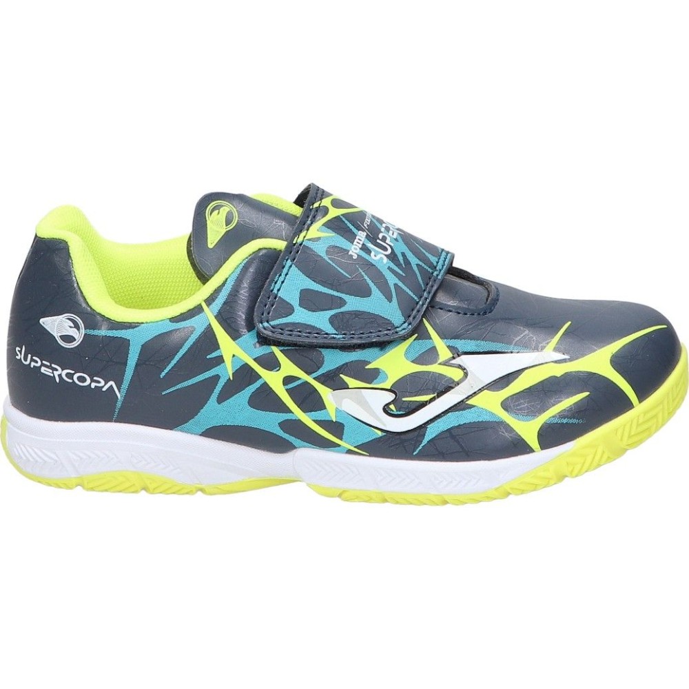 JOMA | Zapatillas de Fútbol Sala Joma Super Copa Jr 25 para Niño – Zapatilla Sala en Color Azul y Amarillo con Detalles de Colores – Deportivas Indoor con Cierre Adherente – Estilo Deportivo – Modelo SCJS2503INV