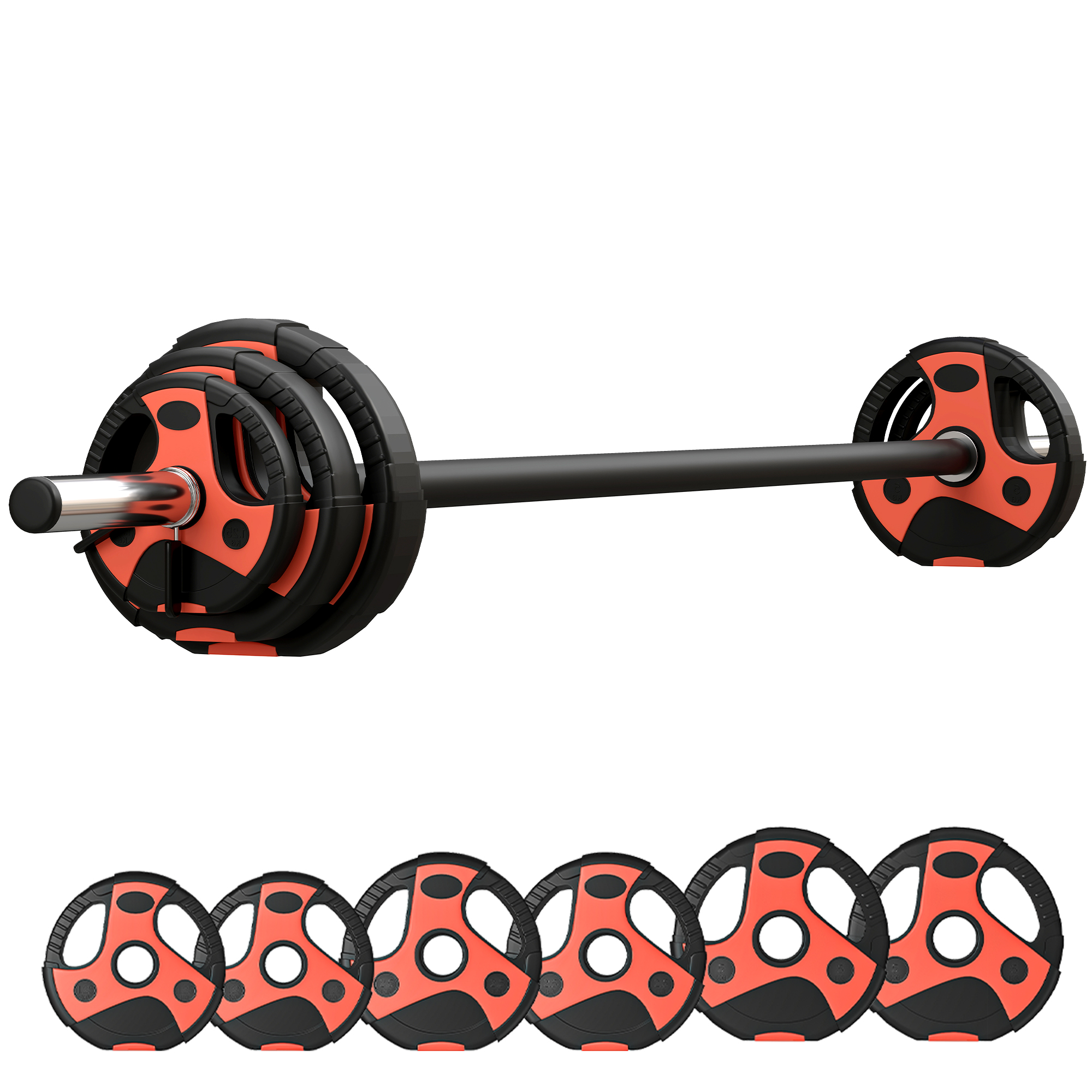 SPORTNOW Juego de Barra de Pesas 20 kg Set de Pesas Ajustables con 6 Discos 1,25 kg 2,5 kg 5 kg y 1 Barra Juego de Mancuernas para Entrenamiento Culturismo en Gimnasio Casa Ø27x140 cm Negro y Rojo