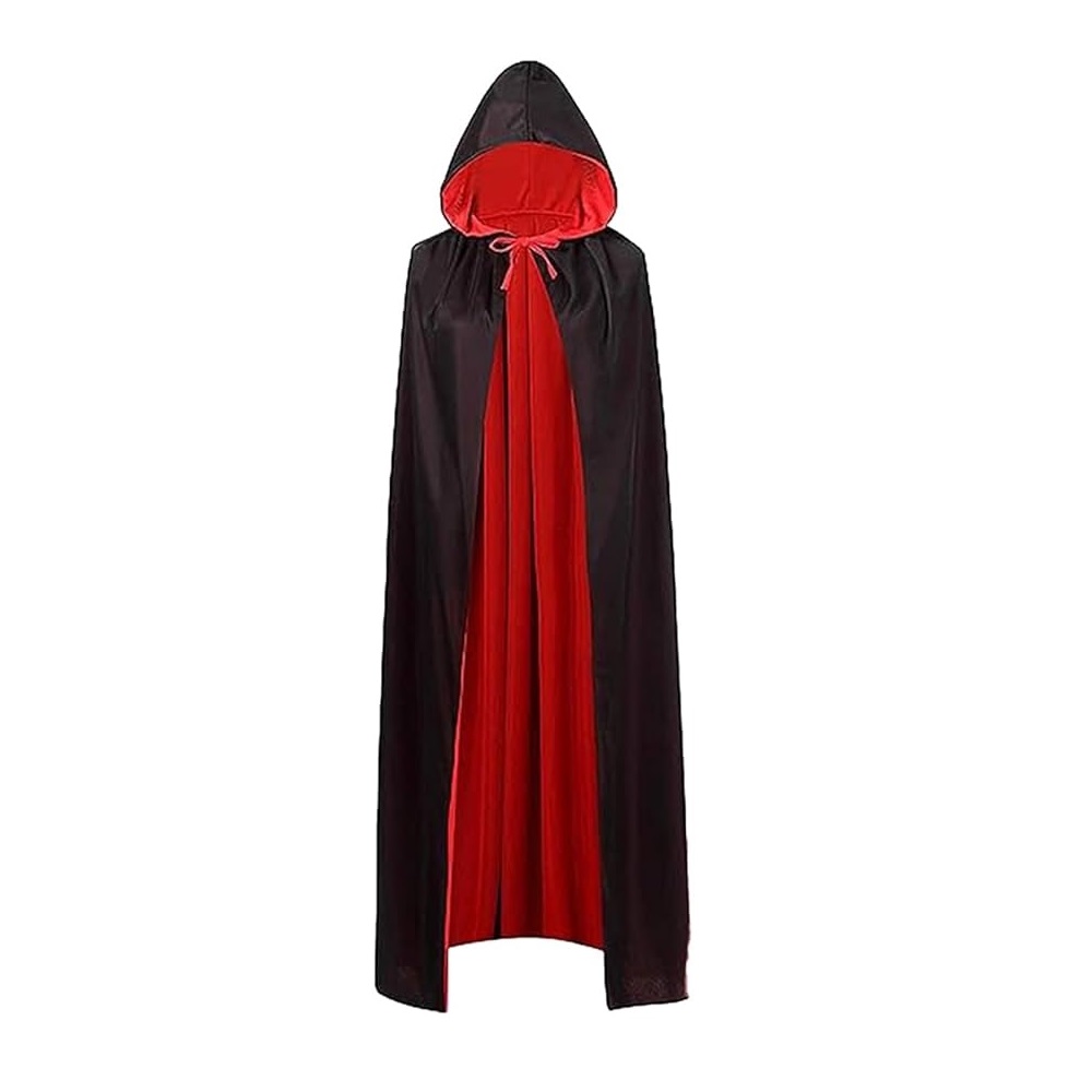capa negra y roja reversible con capucha para disfraz,halloween,medidas 80cm 120cm 150cm,color negro y rojo