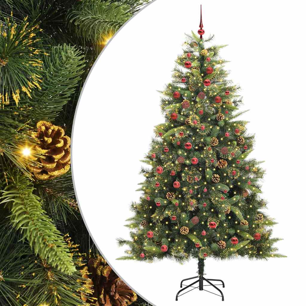 vidaXL Árbol de Navidad artificial con ramas plegables y conos 210 cm
