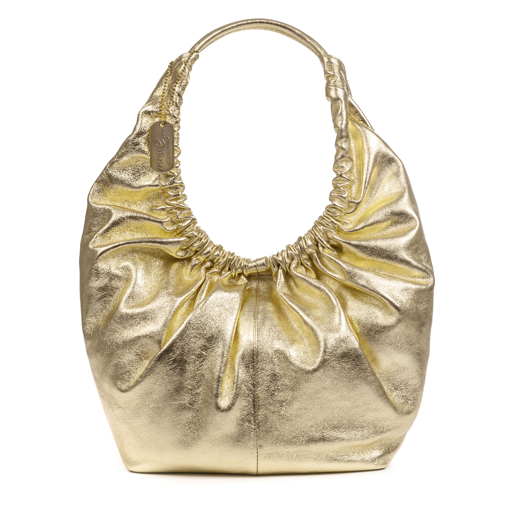 FIRENZE ARTEGIANI Arzignano bolso de hombro piel auténtica laminada asa grande acolchada 38x14x26cm