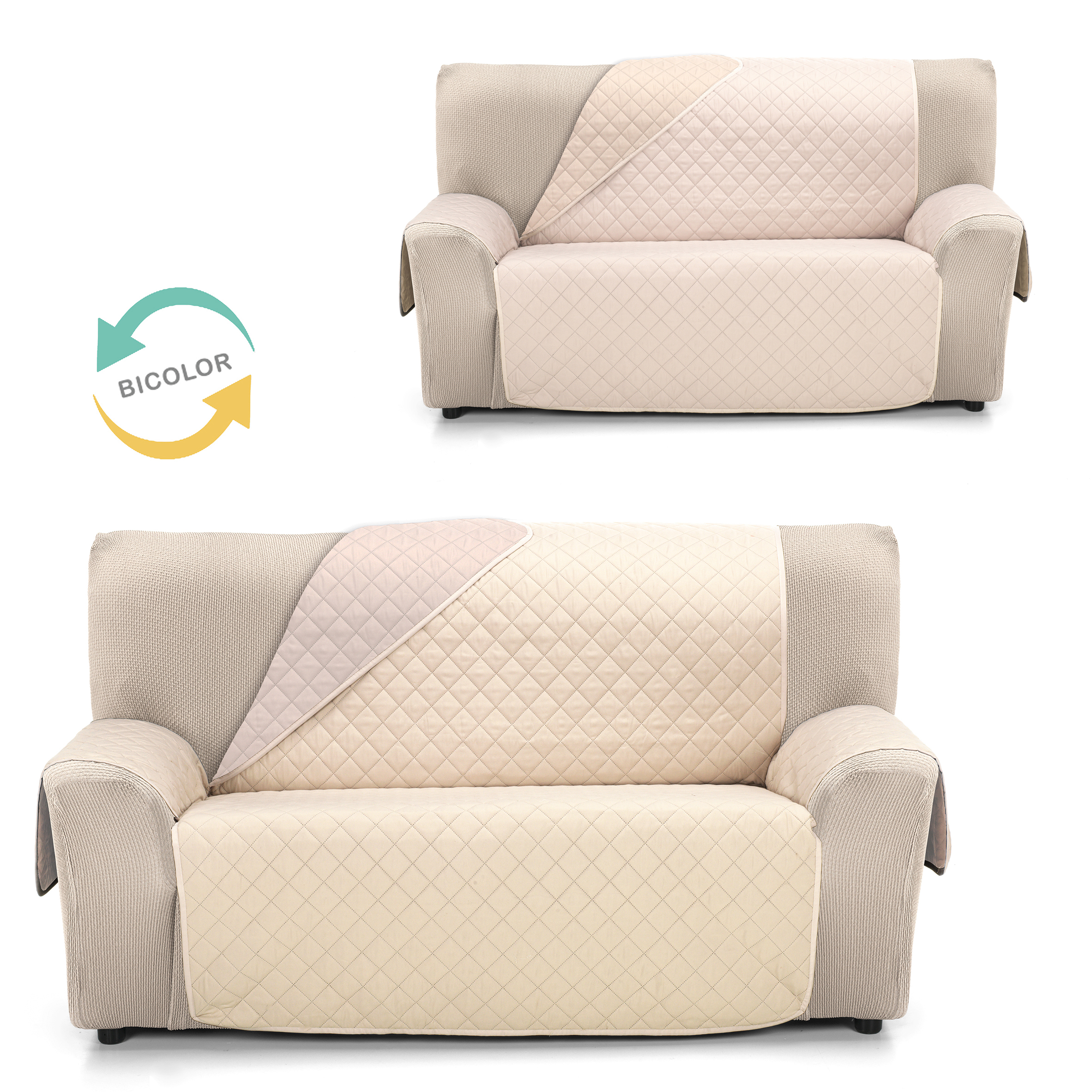 Cubre Sofá Reversible JOYA de Valentia Home | Acolchado | Protección Completa | Ajuste Perfecto | Protector funda sofá | Funda Sofá para Inviero y Verano