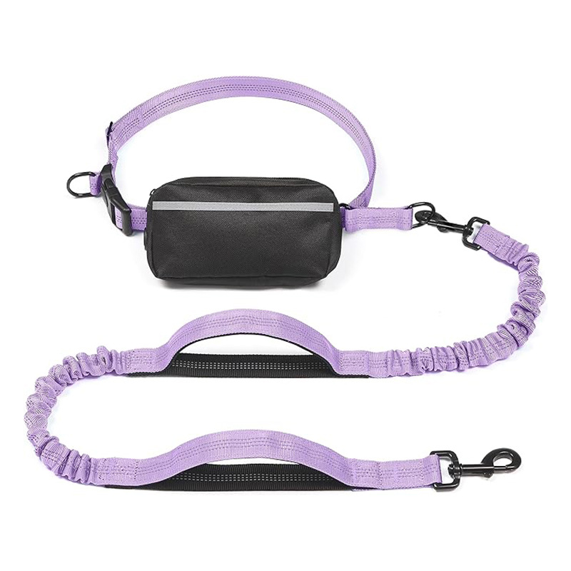 Correa para perros manos libres con bolsillo con cremallera, asa reforzada de doble capa y cuerda elástica resistente, adecuada para pasear, trotar y correr.
