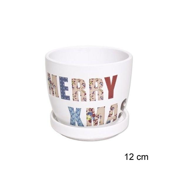 Gerimport Macetero Navideño Cerámica Blanco Merry Christmas 12 Cm - Decorativa Resistente Ideal para Jardín