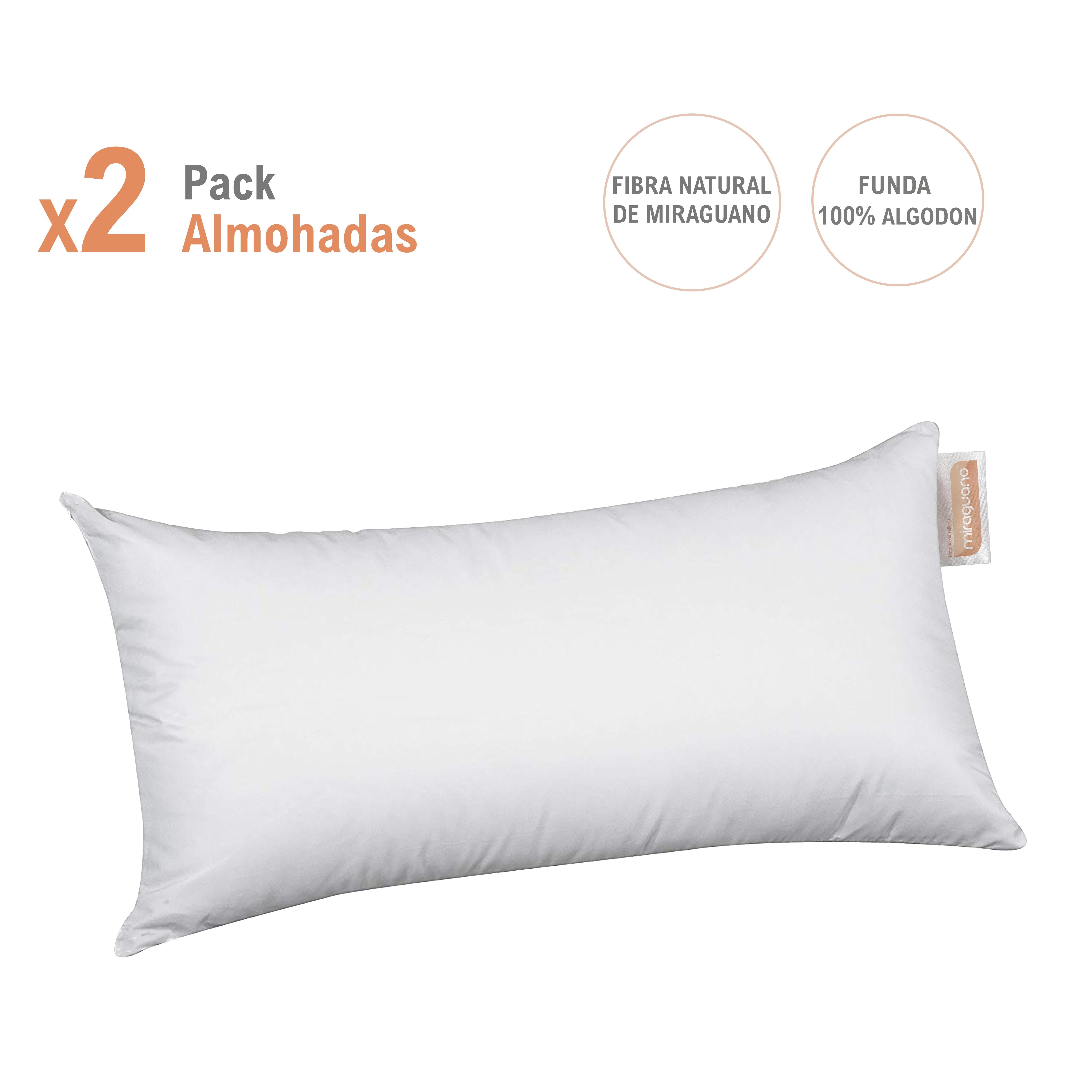 NORDIC HOME Pack 2 Almohadas Miraguano Fibra Natural Suaves y Transpirables