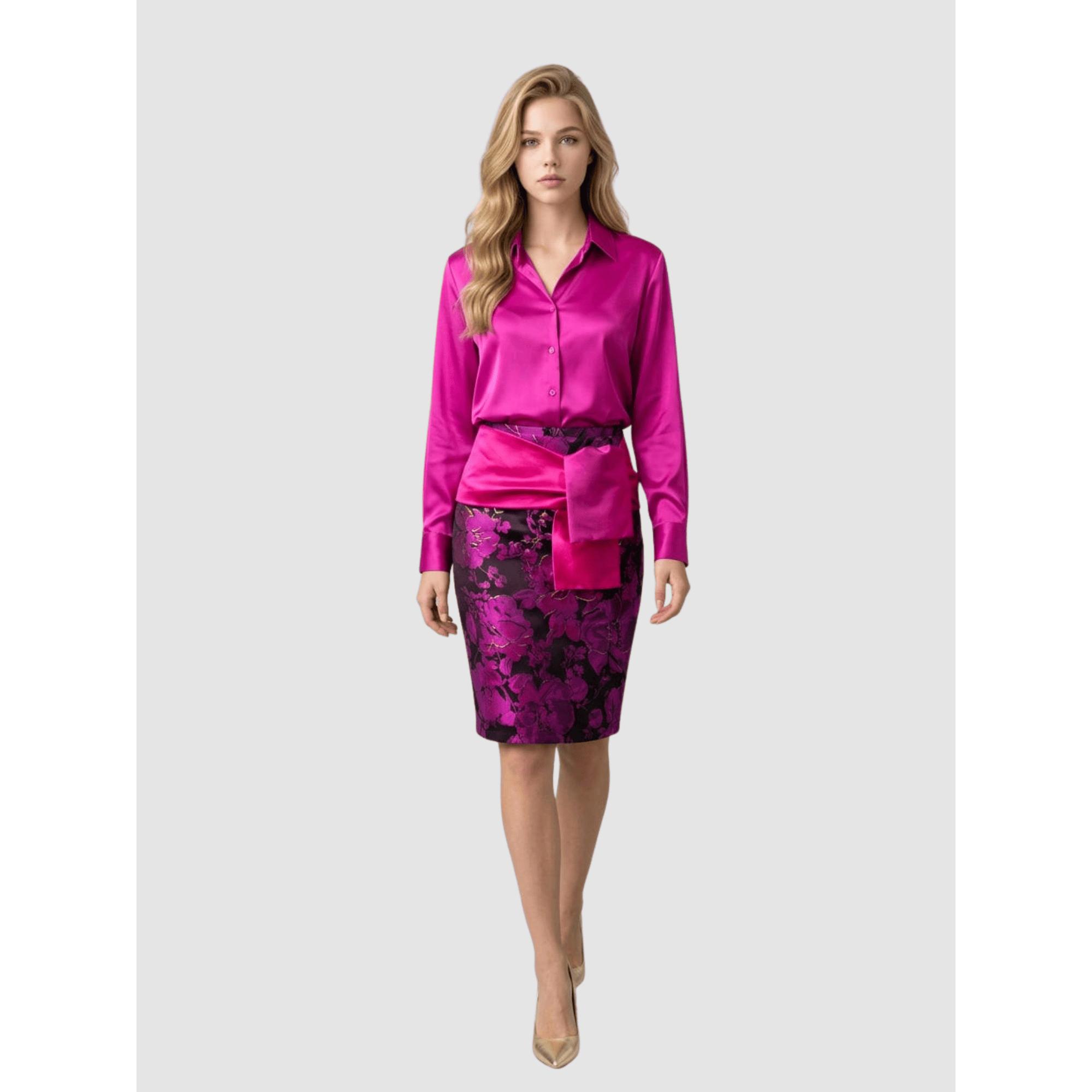 Falda Marca BANBAT recta estampada para mujer de poliéster 100 % con fajín decorativo y forro integrado, ideal para eventos y uso diario- REF: AN-260623