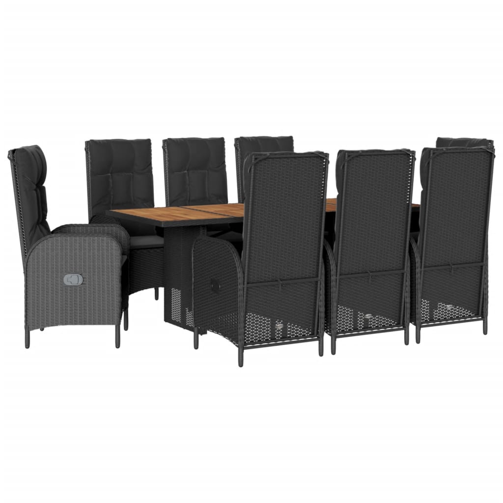 vidaXL Set de comedor de jardín 9 pzas y cojines ratán sintético negro
