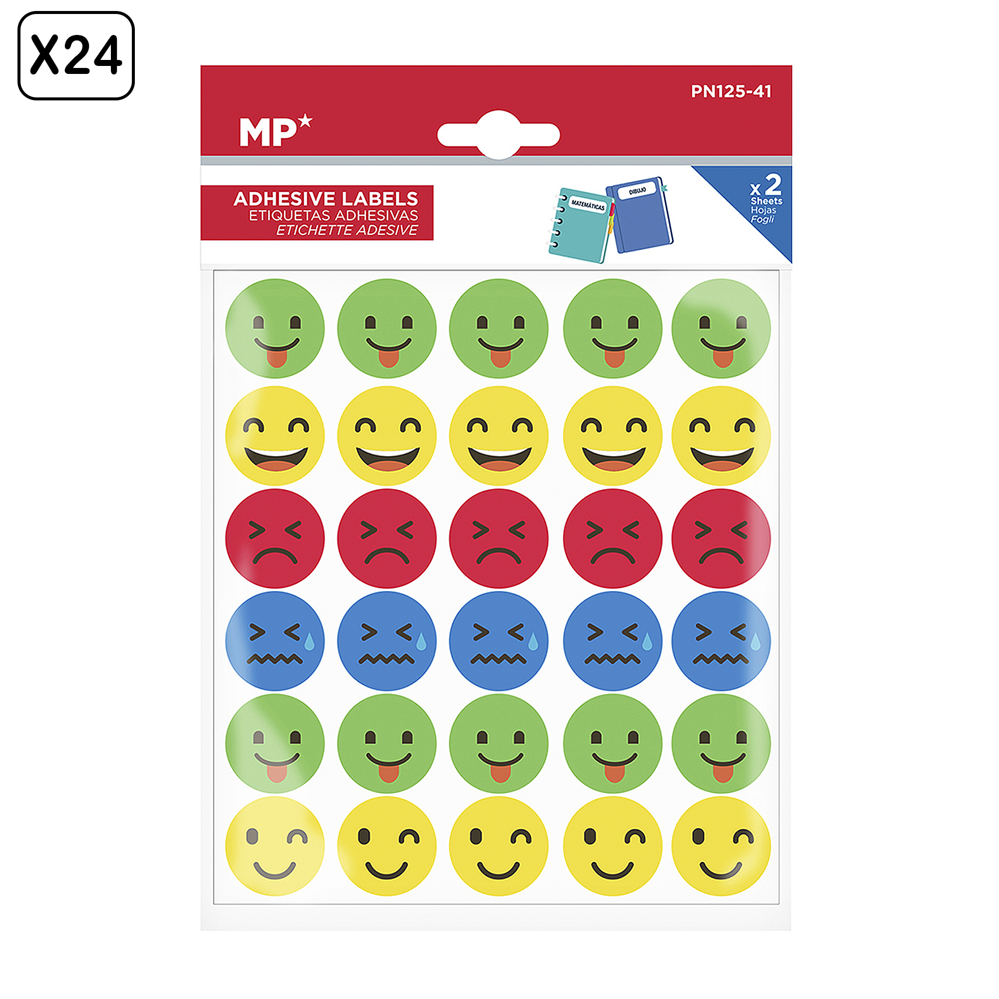 DAM PACK 24 UNIDADES ETIQUETAS ADHESIVAS PERSONALIZABLES DECORADAS DISEÑO CARAS Color: Multicolor