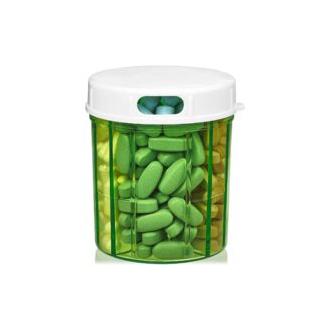 CA Pastillero Sollbry con 4 compartimentos, caja para medicamentos, vitaminas y suplementos, pastillero redondo en forma de botella (9910 cm)