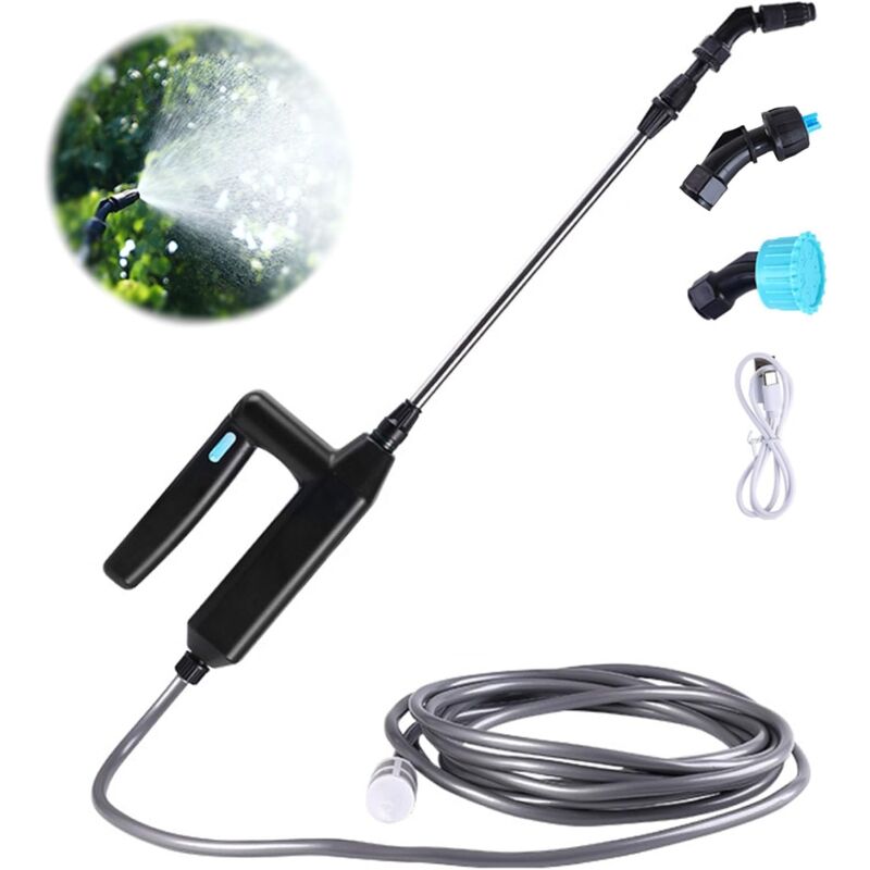 Pulverizador de jardín eléctrico con 3 boquillas y manguera de 5 m, recargable por USB, ideal para desherbar y lavar