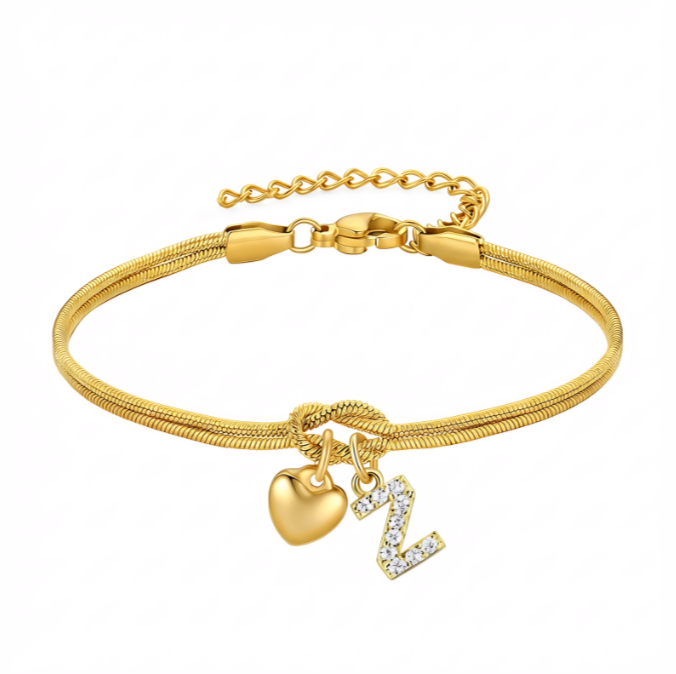 Pulseras doradas con iniciales para mujer, diseño de nudo de amor, estilo Barcelet, delicadas letras A-Z, pulseras doradas, regalos