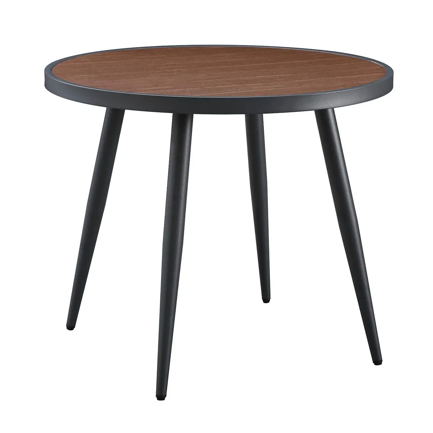 Lúzete - Mesa De Jardin Metal Efecto Madera ø90 Cm Inez Metal Y Plástico