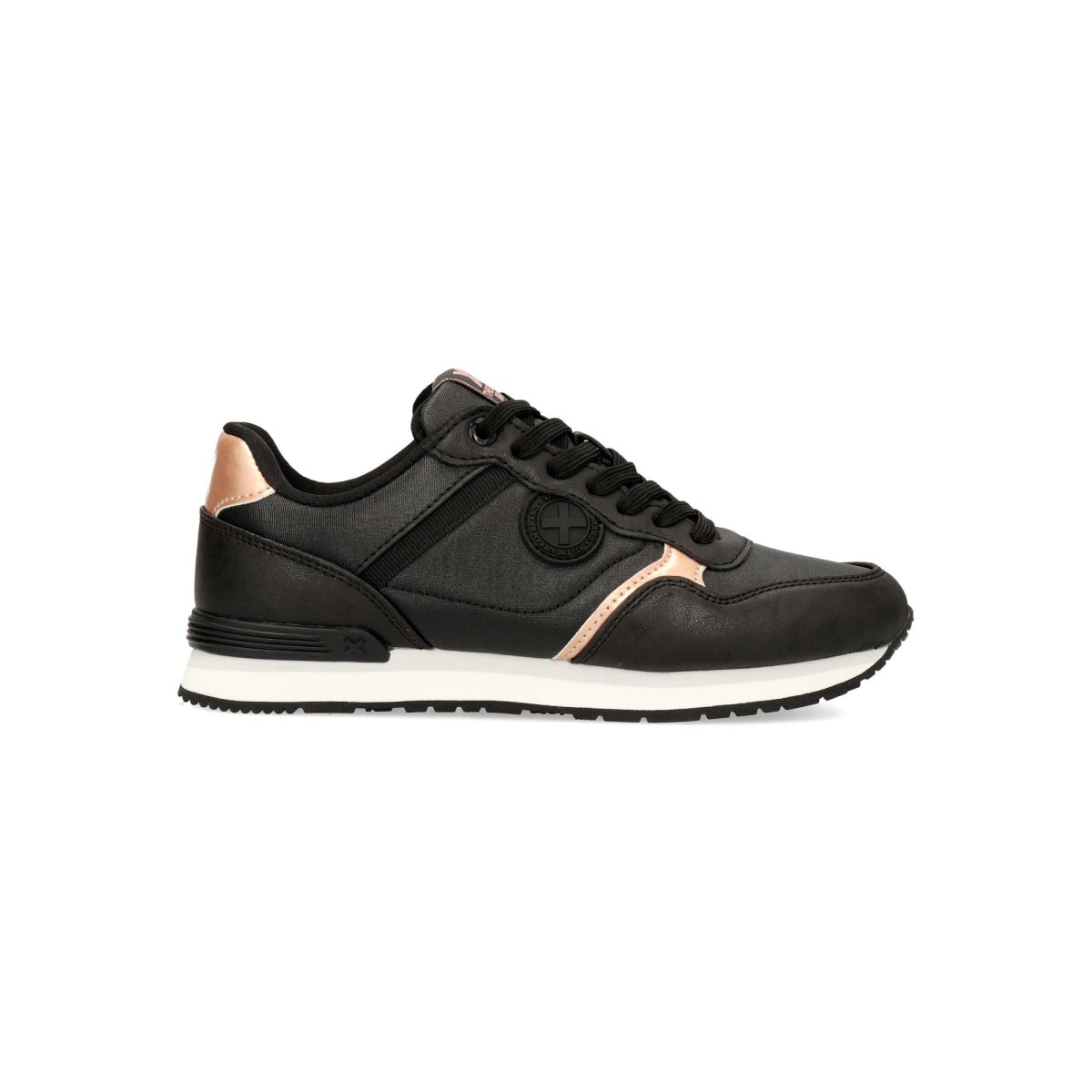 Xti - Zapatillas deportivas mujer negras de textil y piel sintética, diseño ligero con detalles metalizados, modelo vegano casual