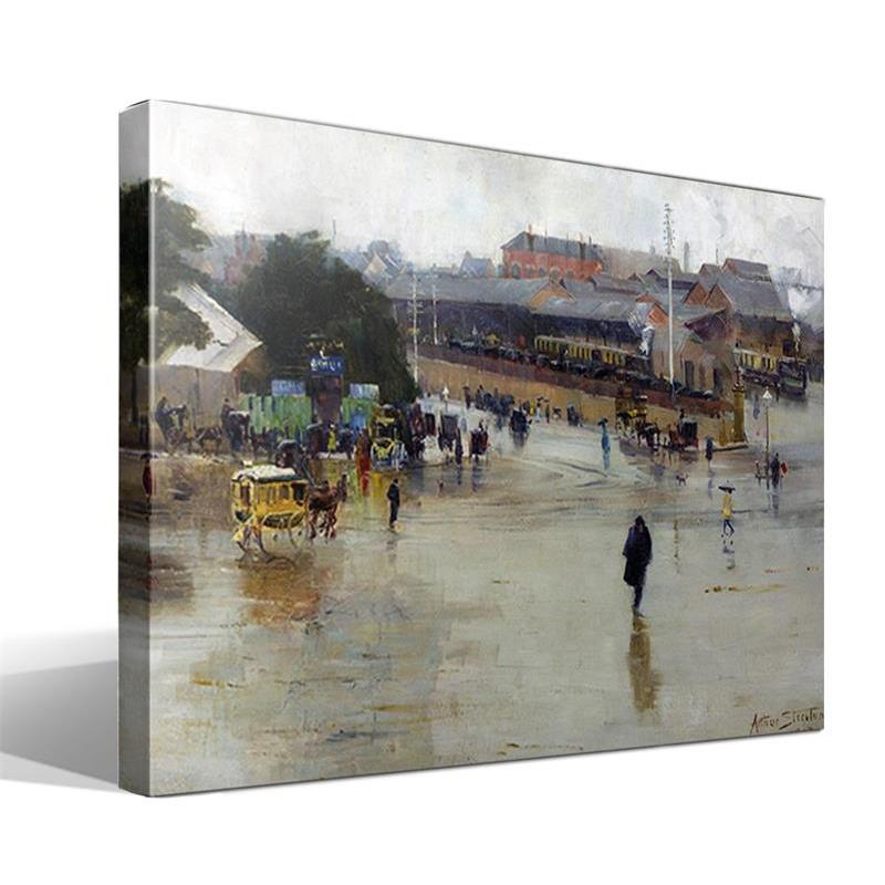 Cuadro Canvas La Estación de Tren Redfern de Sir Arthur Ernest Streeton - Alta Resolución - Lienzo 100% Algodón - Bastidor de Madera 3x3cm - Obra de Arte