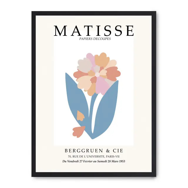 Cuadro flowers and matisse ii 30x40cm, Póster impreso en papel de primera calidad de 180gr, montado sobre marco de madera MDF acabado en negro., Arte - Pintores famosos - Matisse