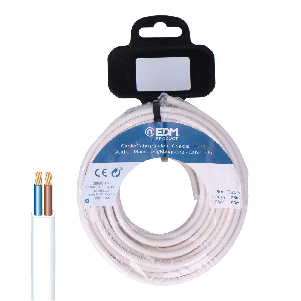 CARRETE MANGUERA PLANA BLANCA 2x0,75mm 15m (AUDIO)