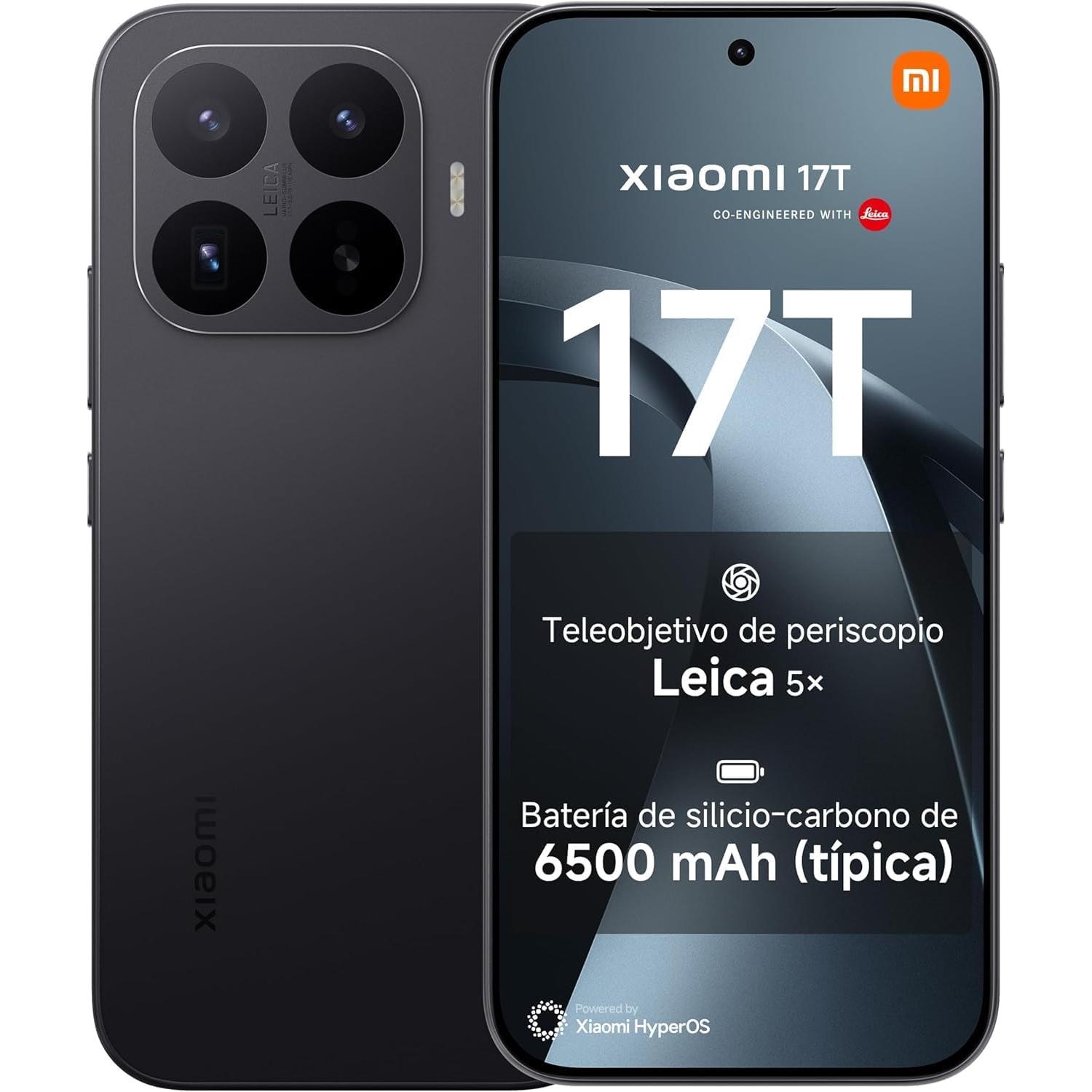 XIAOMI 17T,Smartphone 12+512 GB,Display Eye-Care da 6,59" a 120 Hz,Batteria al silicio-carbonio da 6500 mAh (tip.),Teleobiettivo Leica 5x, HyperCharge da 67 W, Negro