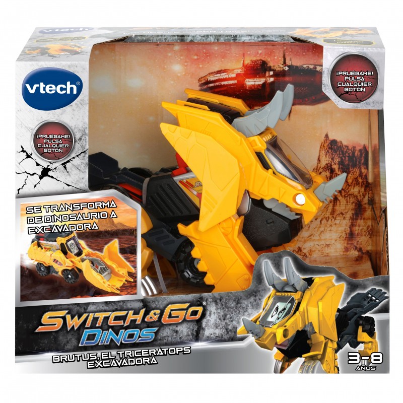 VTech – Switch&Go Dinos, Brutus el triceratops excavadora, Dinosaurios que se transforman en vehículos VTech.