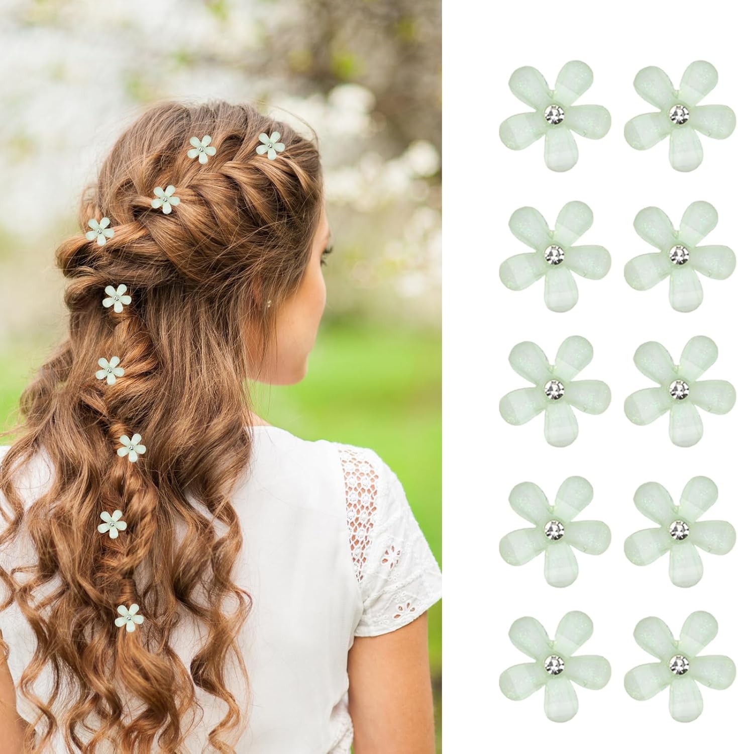 10 mini pinzas para el pelo de Flores with diamants of imitation, Elegantes Horquillas para el pelo, pinzas Decorativas para el pelo de Flores, Flores pinzas para el pelo de Boda