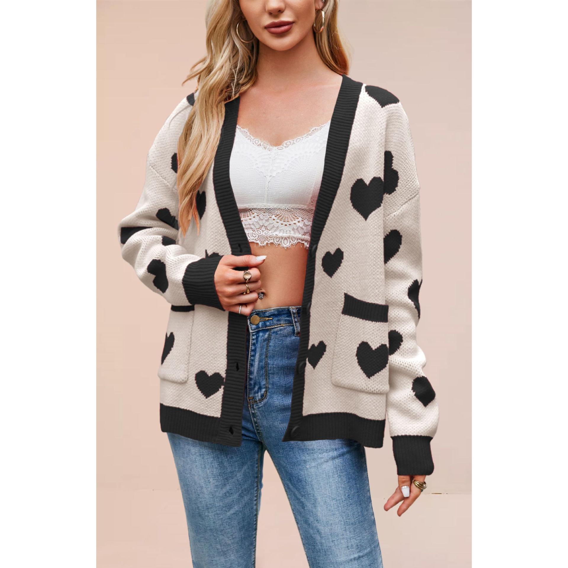TK Cárdigan de punto con cuello en V y bolsillos para mujer, estilo clásico.