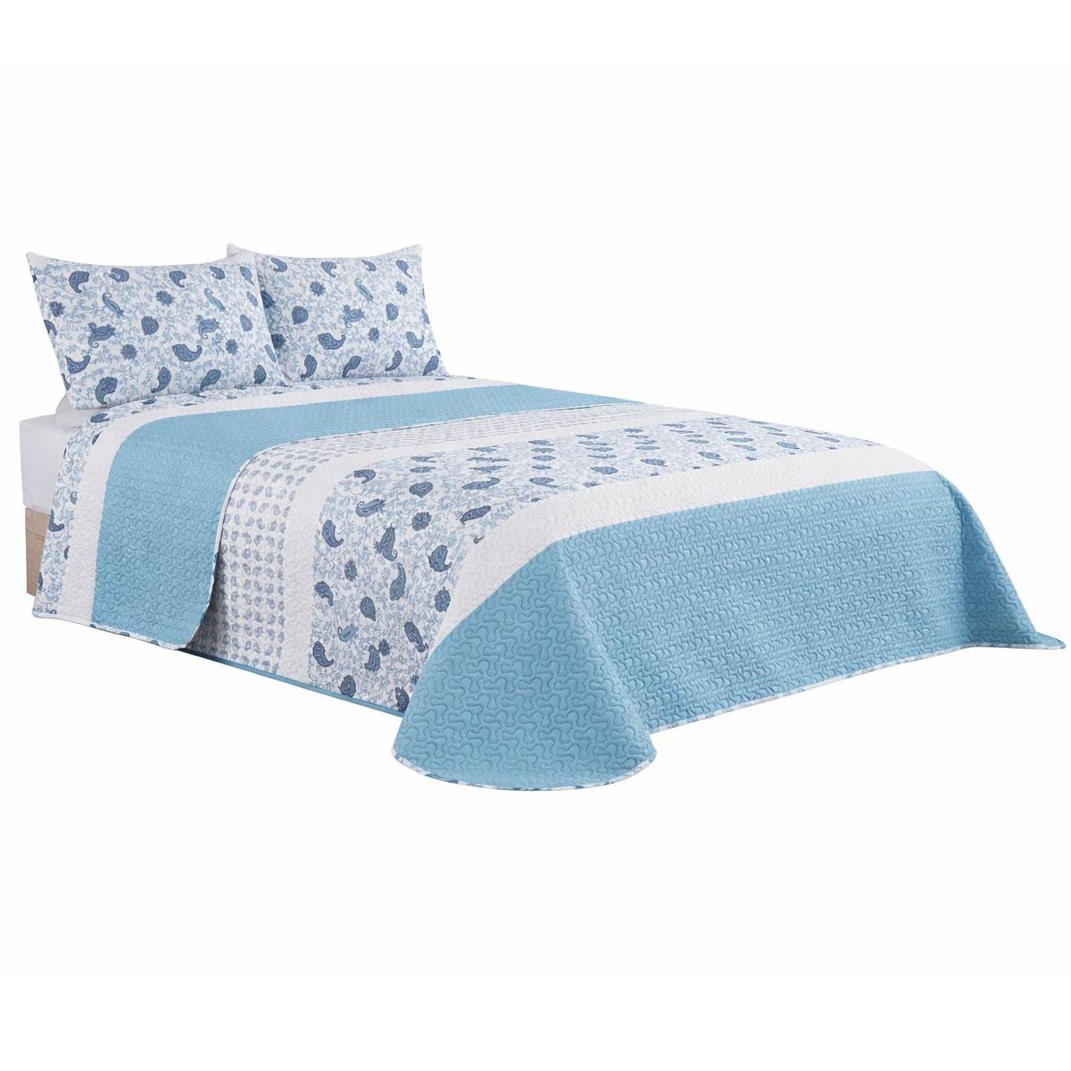 DECOCASA Colcha Bouti Azul Estampado Floral, Acolchada Ligera, Incluye 1 o 2 Fundas