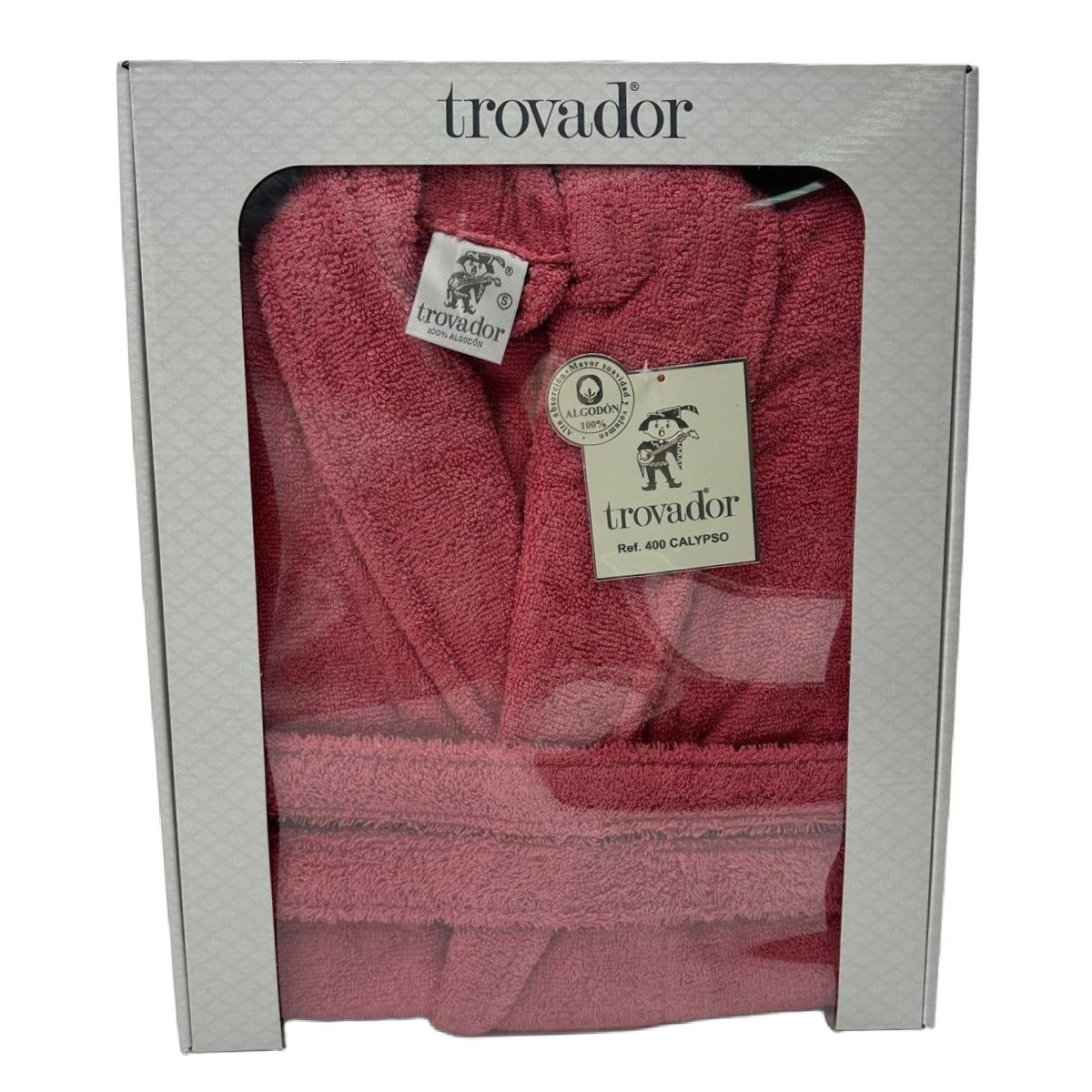 Albornoz de Algodón 100% Marca Trovador, Modelo Calypso, Color Cereza, Talla S a XL, Ideal para Baño, Secado Rápido y Alta Absorción