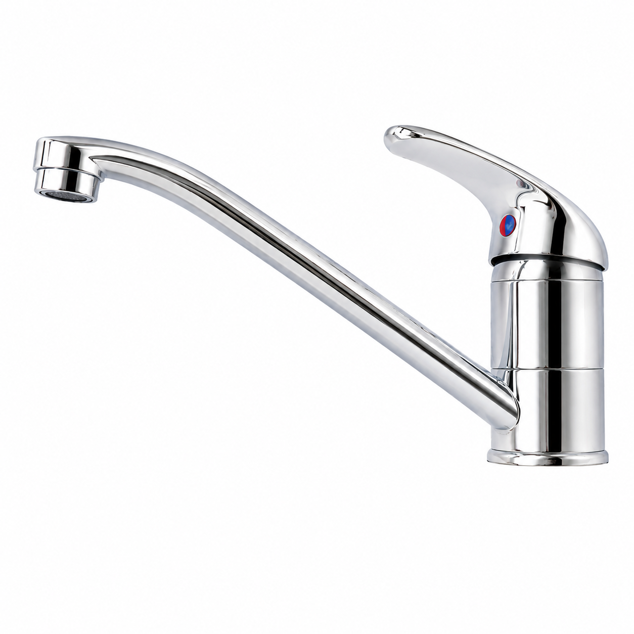 Grifo de Cocina Monomando Cromado Brillante 25 cm con Indicador de Agua Caliente/Fría y Diseño Moderno para Fregaderos