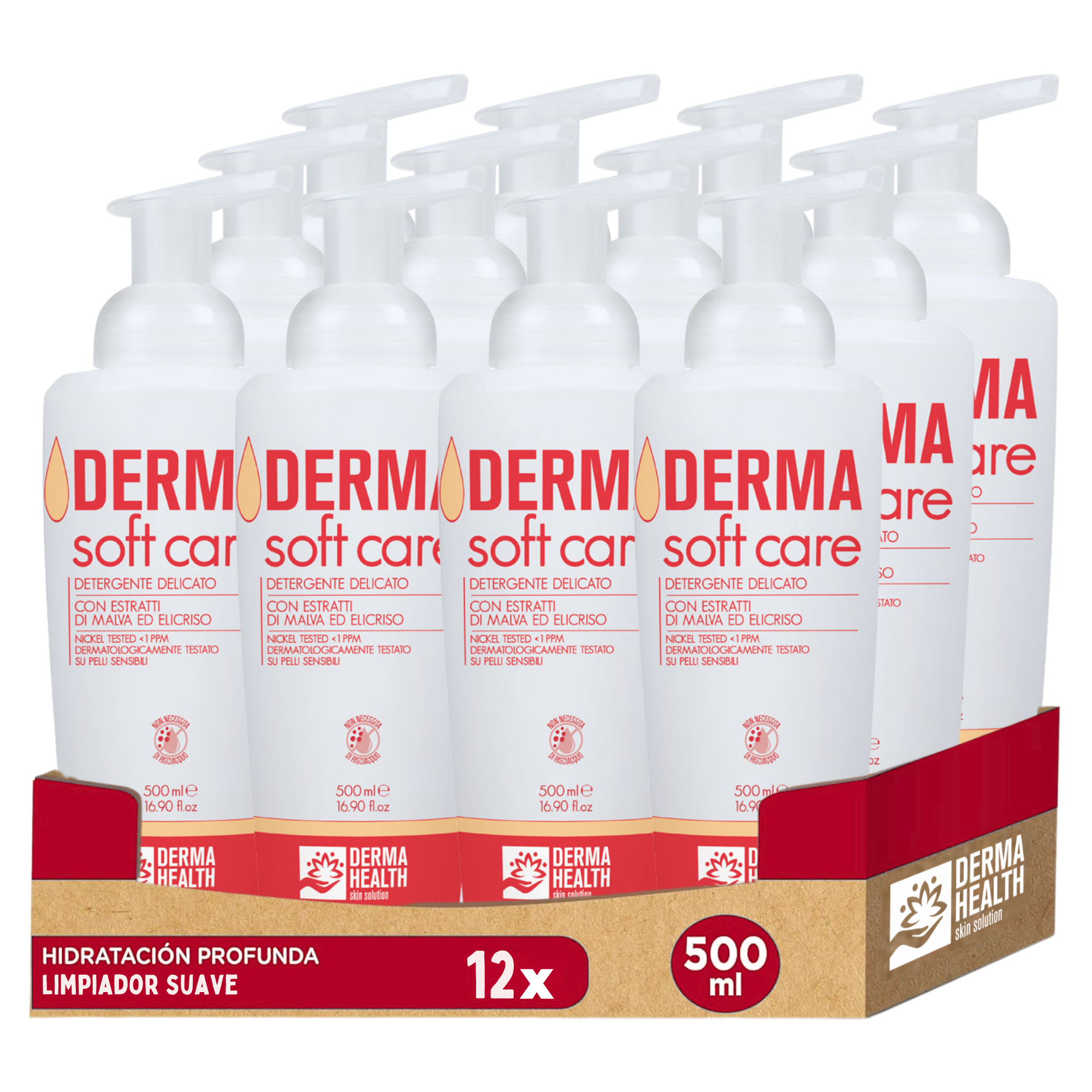 Derma Health - Espuma Limpiadora Suave Sin Aclarado | Higiene Corporal y Íntima para Cuero Sensible | Use sin Agua, 500 ml 12X