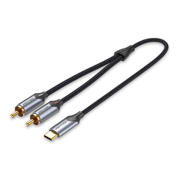 Vention cable usb-c a 2xrca macho - 1m - trenzado - color gris