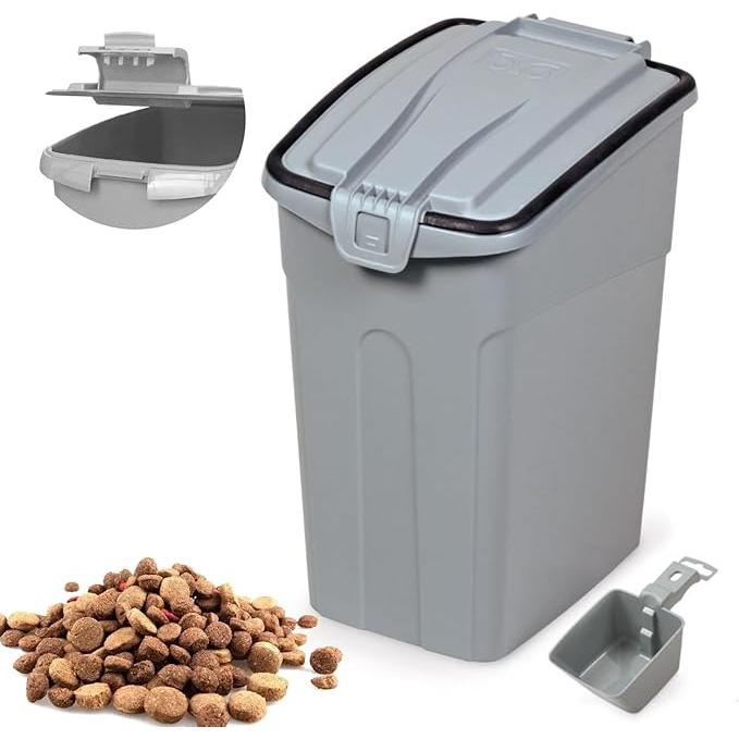Contenedor de Comida para Mascotas con Pala - Ideal para Perros y Gatos - Tapa Abatible - Color Gris | BARAKALDO VET SHOP