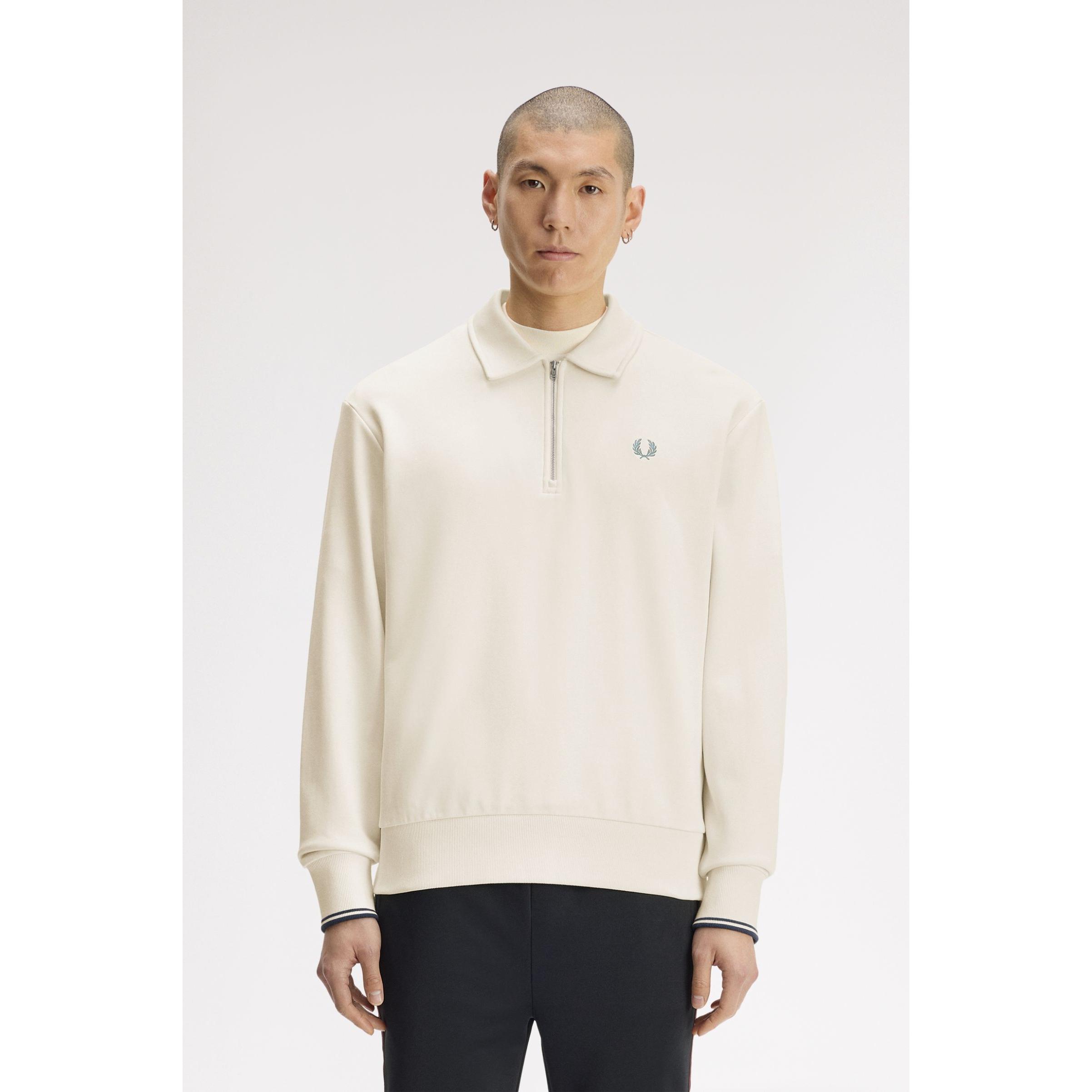 FRED PERRY - Sudadera con cuello y media cremallera color crudo de Fred Perry