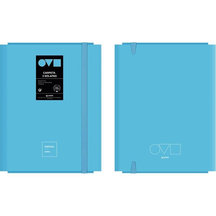 GRAFOPLAS CARPETA 3 SOLAPAS UNEQUAL MINIMAL AZUL PASTEL POLYFOAM UNEQUAL MINIMAL 3x25x34 Cms.