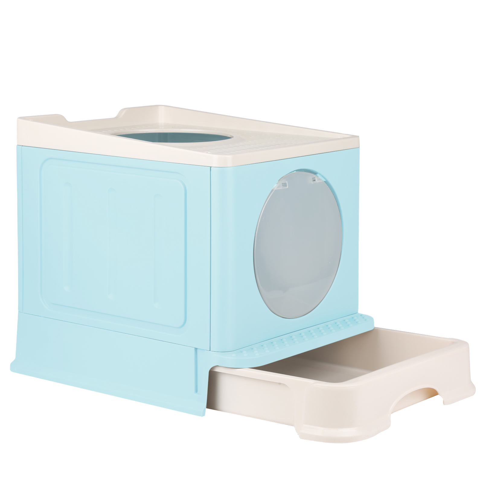 TK Caja de arena para gatos plegable con bandeja extensible Caja de arena para gatos con puerta doble portátil con pala