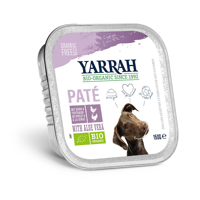 Pate para perros con pollo y pavo tarrina bio 150g Yarrah Bioclub