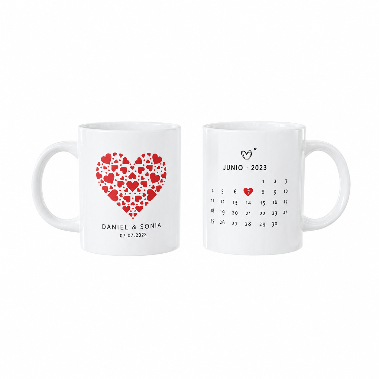 Taza personalizada con nombre fecha calendario parejas Enna Blues Designs san valentin amor enamorados regalo novio novia