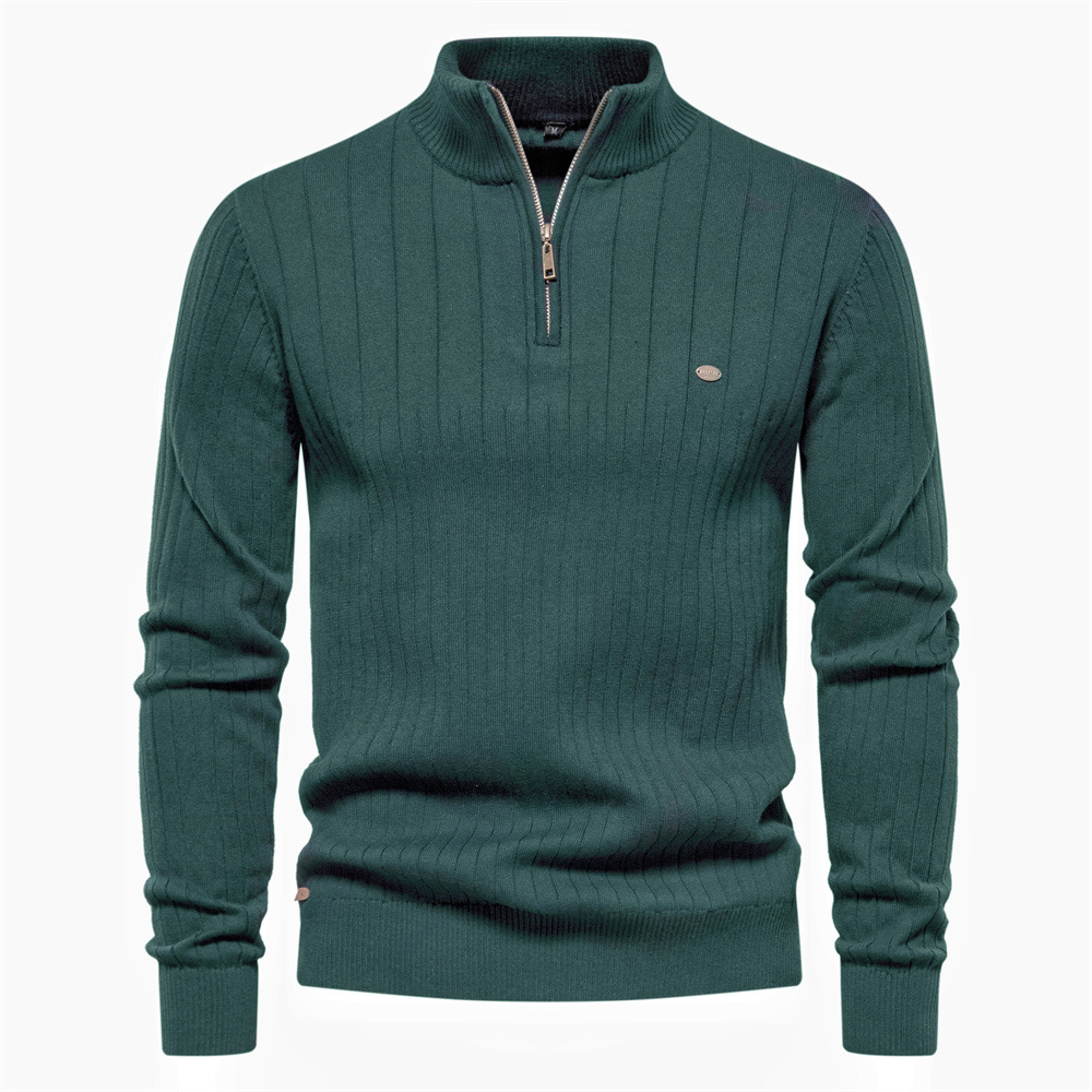 TK Suéter de punto de color liso para hombre, con cuello alto, media cremallera, ideal para otoño/invierno.