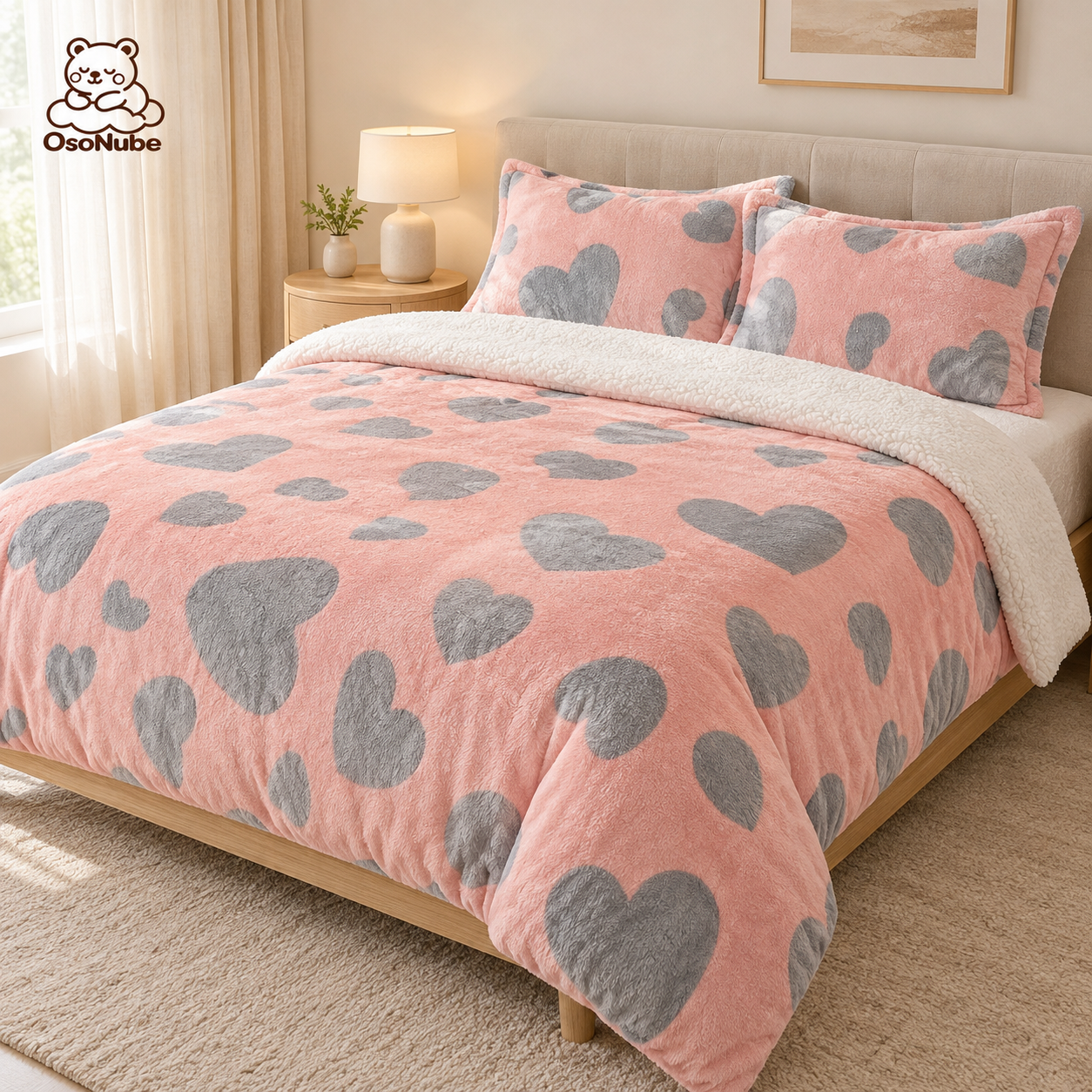 OsoNube – Edredón de Borrego Extra Cálido para Invierno con Funda(s) de Almohada | Reversible Franela y Sherpa | Relleno de Microfibra | Suave, Grueso y Acogedor