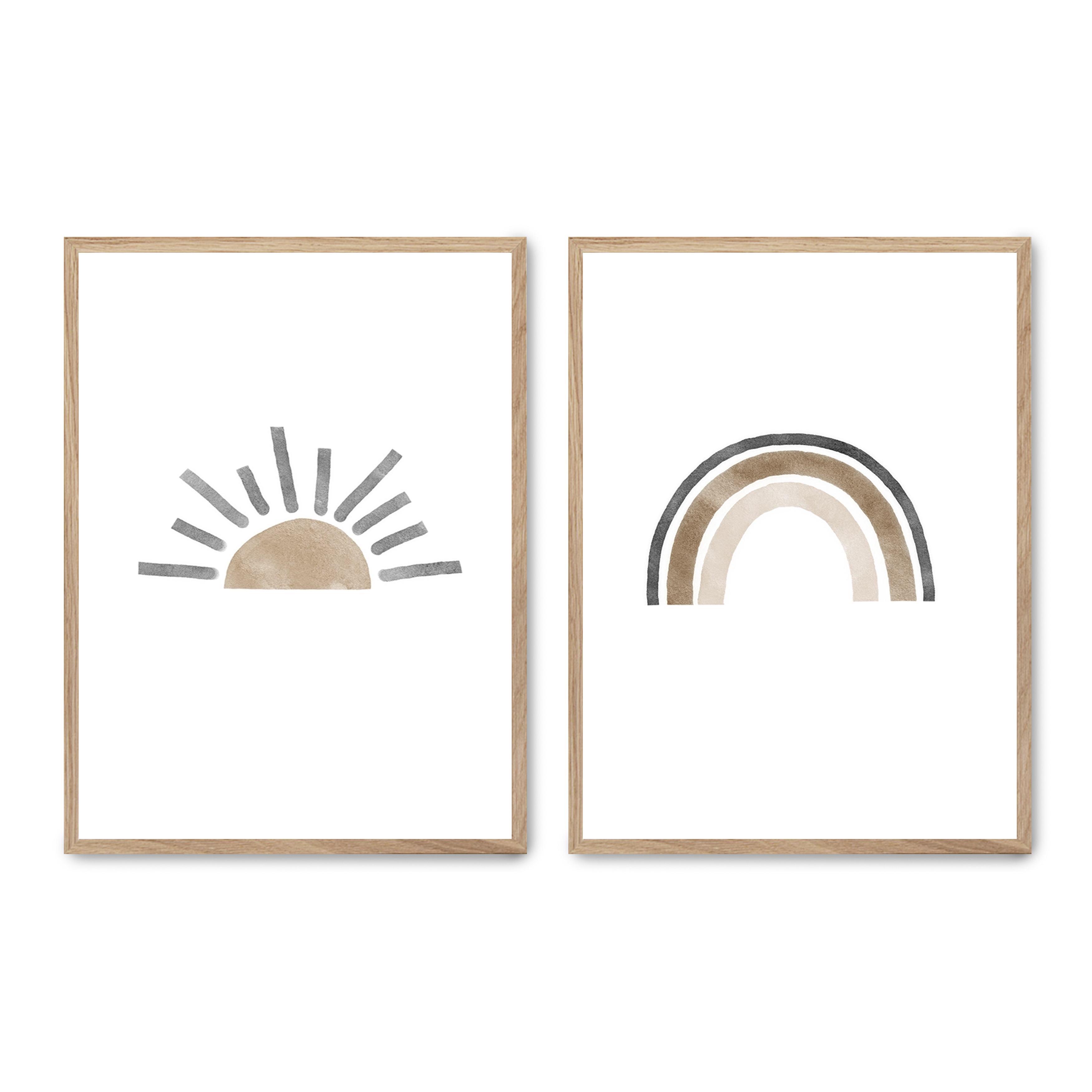 Set compuesto por dos cuadros con marco roble 30x40cm, Póster impreso en papel de calidad premium de 180gr, montado en marco de madera MDF con acabado en color roble, SETS
