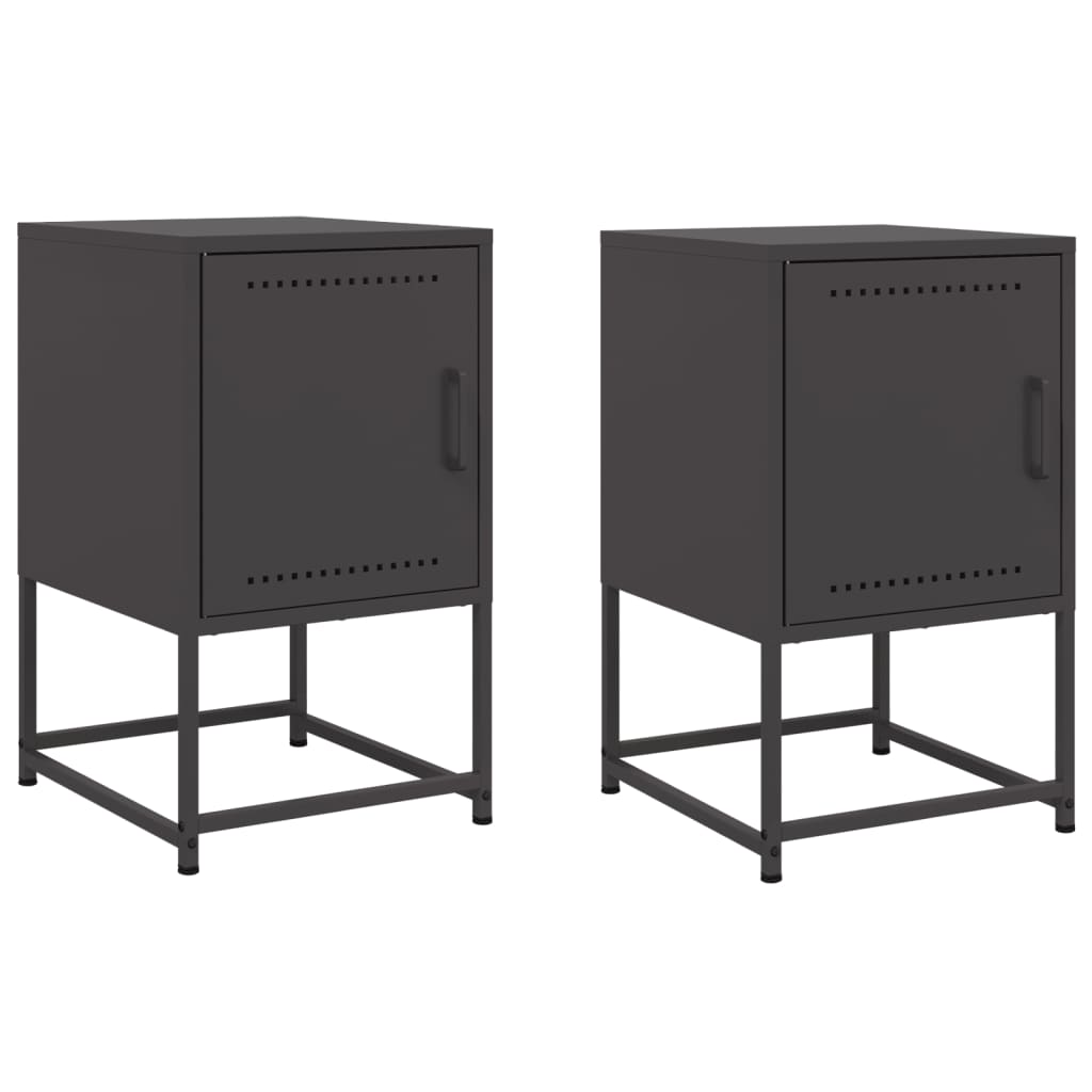 vidaXL Mesitas de noche 2 uds acero negra 36x39x60,5 cm