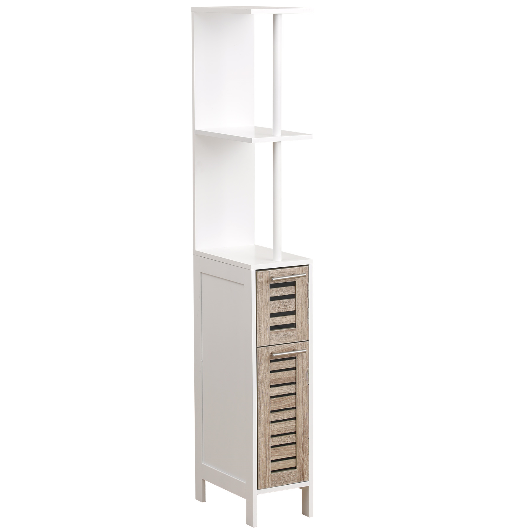Mueble de Baño Columna Armario Eatantería Para Espacios Reducidos MDF con 2 Eatantes + 2 Puertas